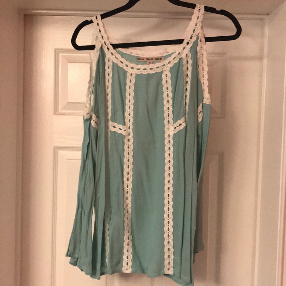 Super cute light blue cold shoulder top